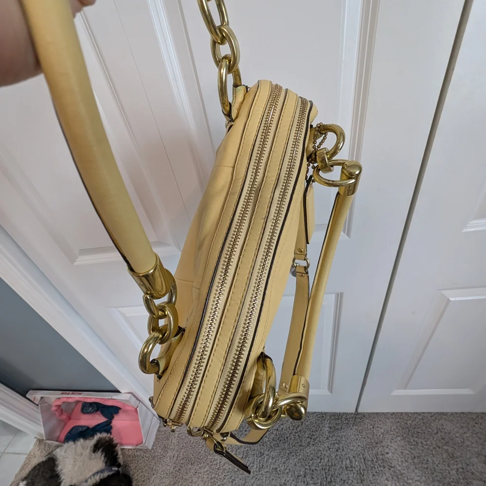 COACH Yellow Buttercup Leather Double Zipper Kristin Satchel Shoulder - Picture 15 of 16